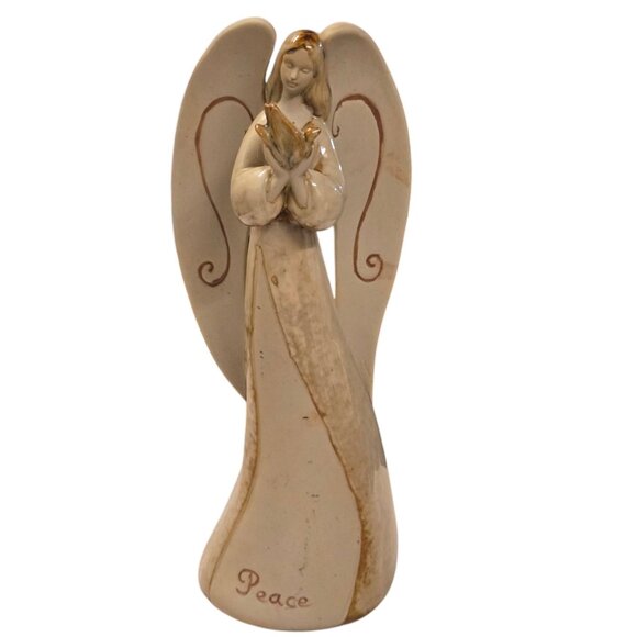 Ceramic Peace Angel Figurine Tan 9 Inch Home Decor AS IS READ - Picture 1 of 16